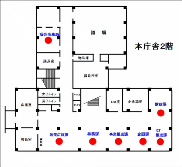 役場庁舎２階の見取り図